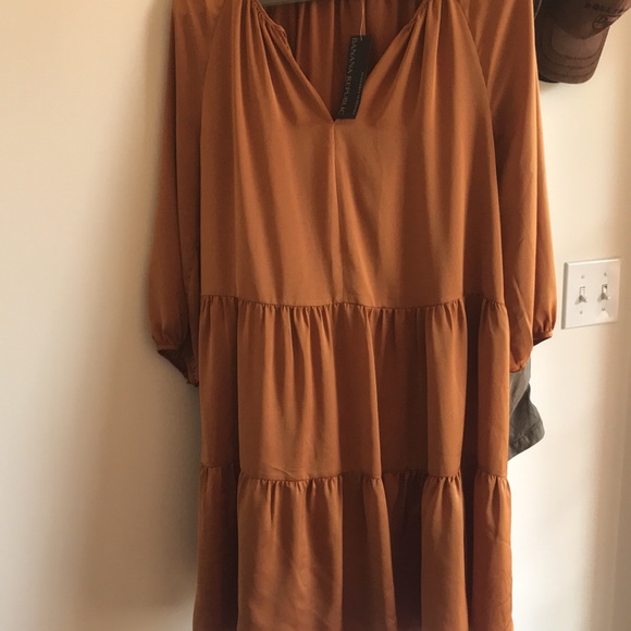 Banana Republic Satin Tiered Swing Dress in Copper NWT - Picture 4 of 6